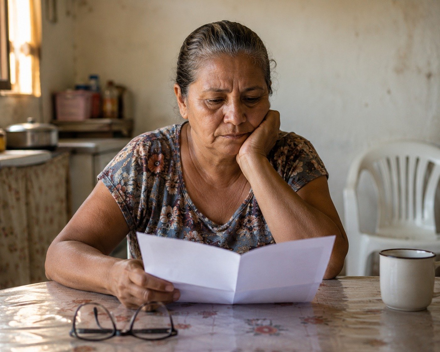 Segurada lendo em casa a carta do INSS sobre o pedido dela, atendimento em Direito Previdenciário em Teresina, PI